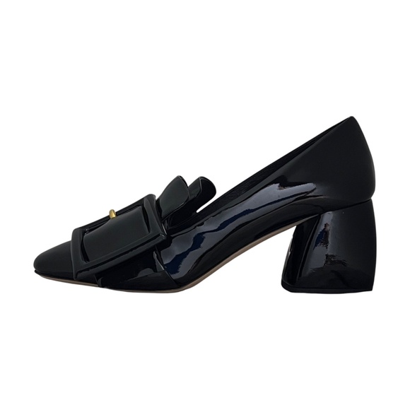 Miu Miu Womens Black Patent Leather Big Buckle Block Heel Loafers Shoes 37, US 7 - Picture 3 of 11